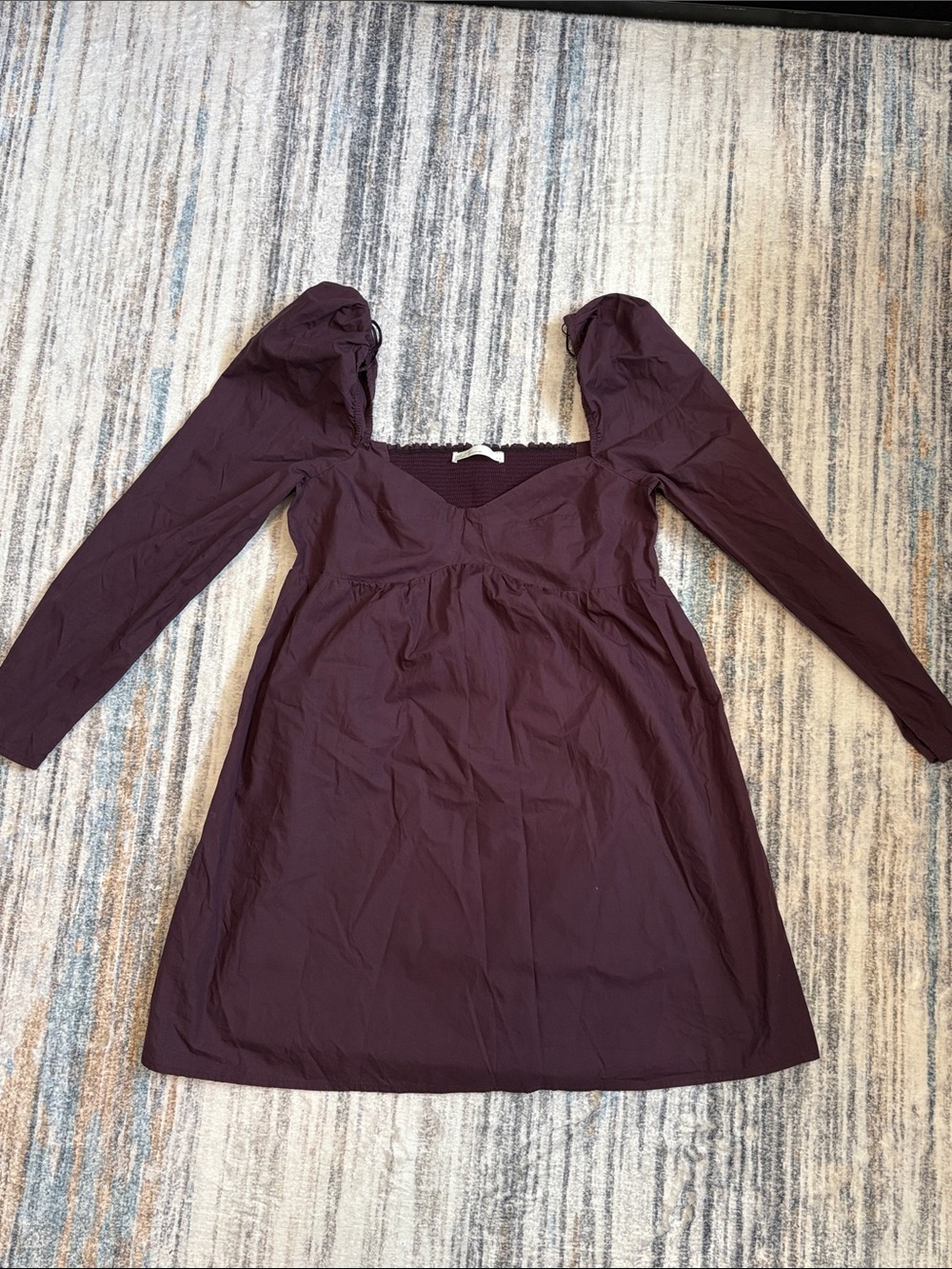OAK + FORT Plum Long Sleeve Mini Dress with Puff Shoulders